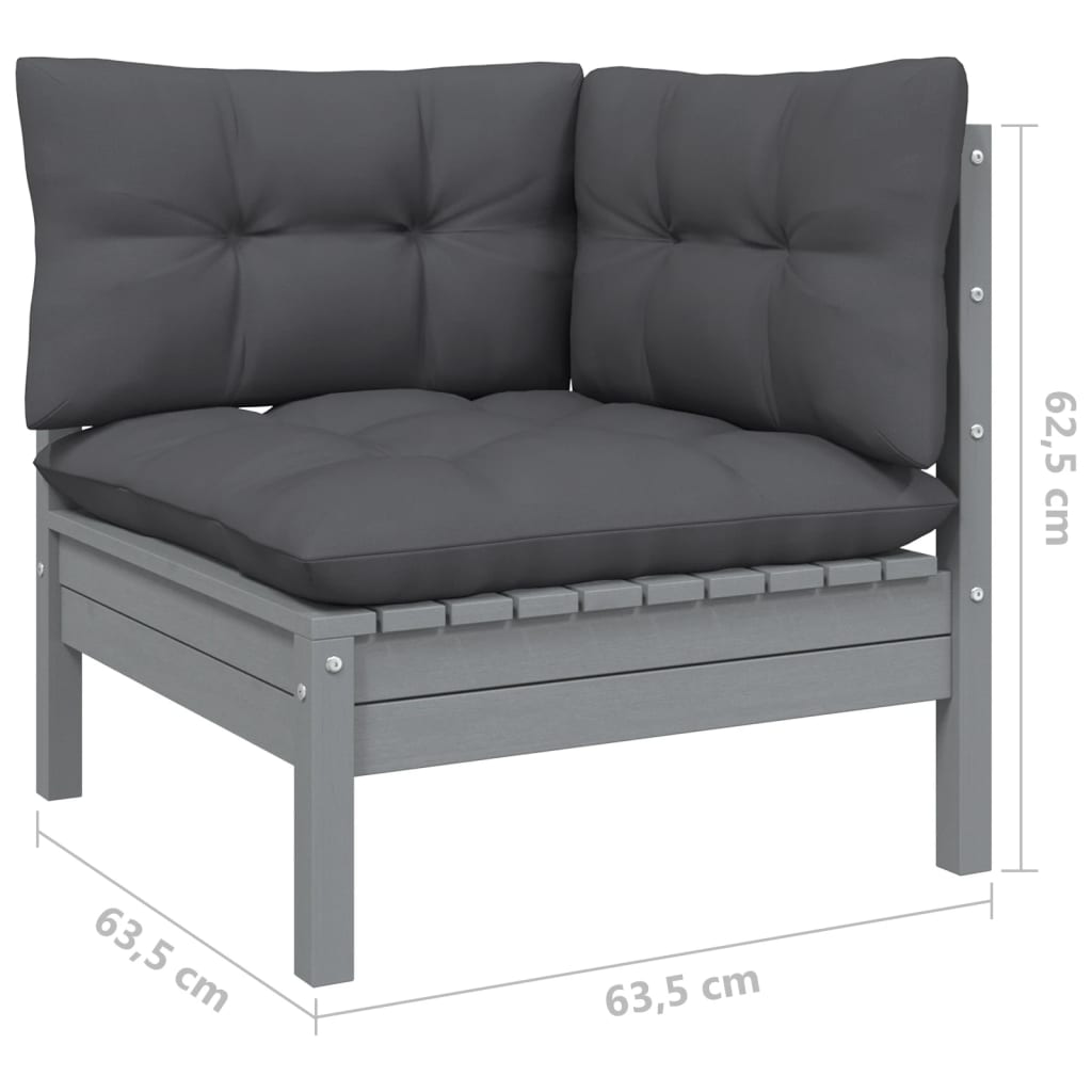 3-tlg. Garten-Lounge-Set mit Kissen in Grau Kiefer Massivholz