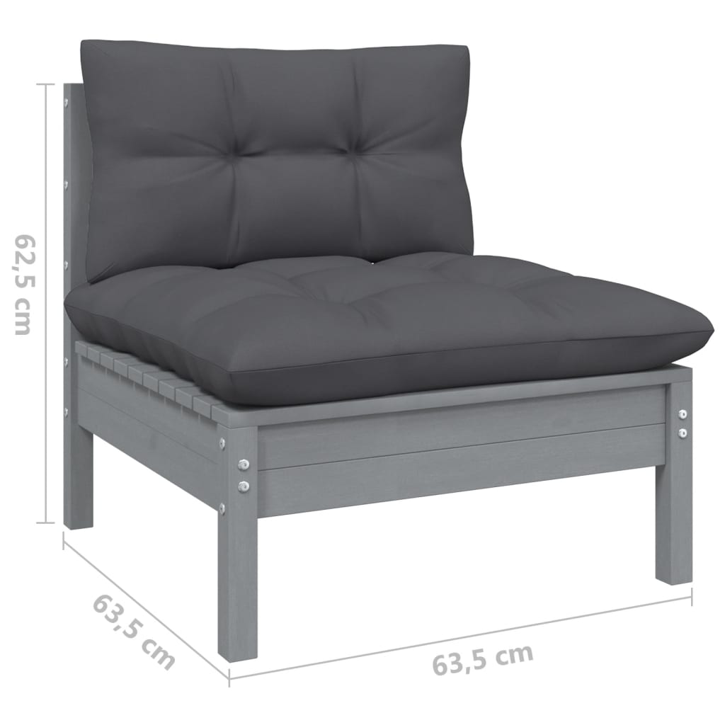 3-tlg. Garten-Lounge-Set mit Kissen in Grau Kiefer Massivholz