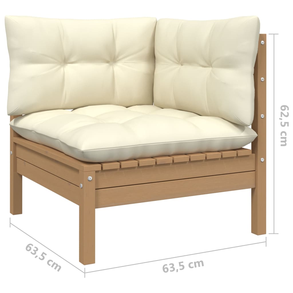 3-tlg. Garten-Lounge-Set mit Creme Kissen Massivholz Kiefer