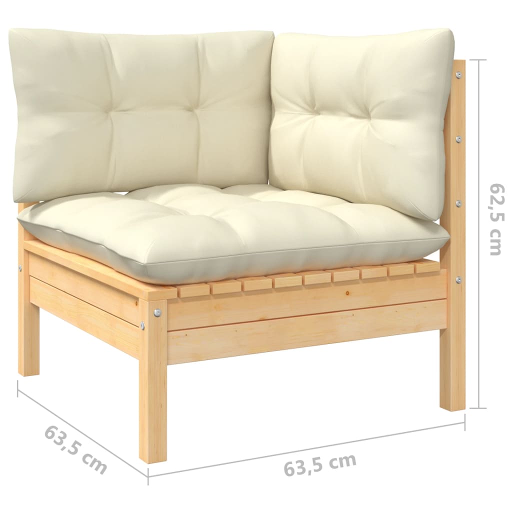 3-tlg. Garten-Lounge-Set mit Kissen in Creme Massivholz Kiefer