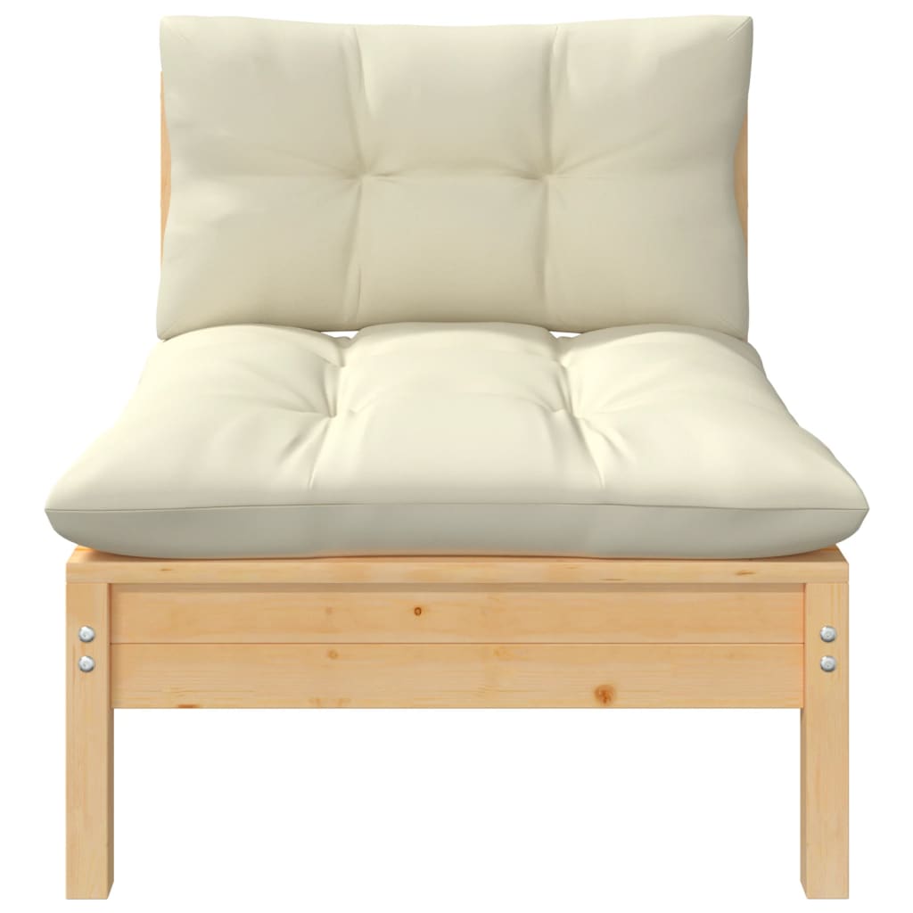 3-tlg. Garten-Lounge-Set mit Kissen in Creme Massivholz Kiefer