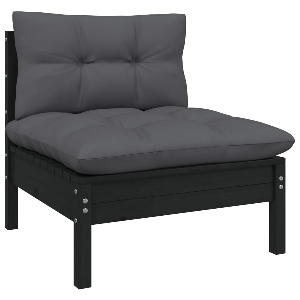 3-tlg. Garten-Lounge-Set mit Kissen Schwarz Kiefer Massivholz