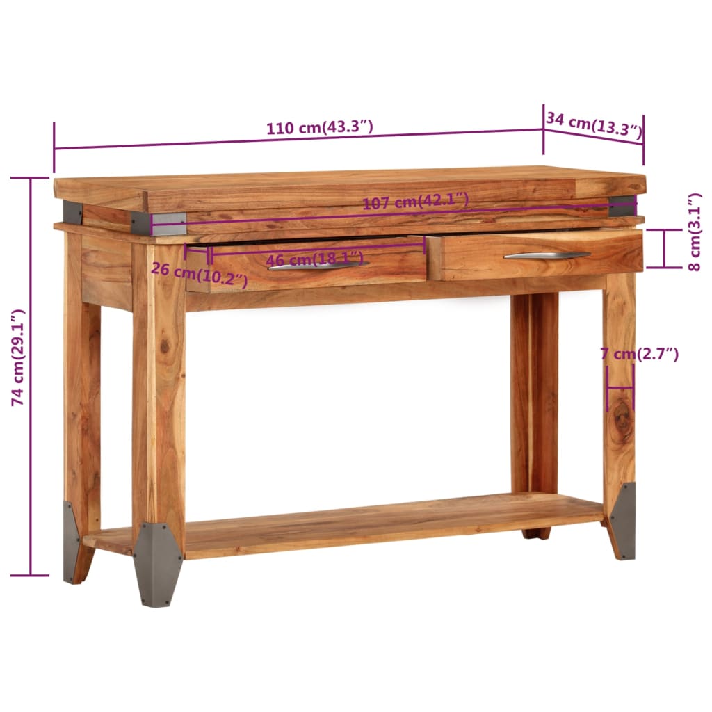 Konsolentisch 110x34x74 cm Massivholz Akazie