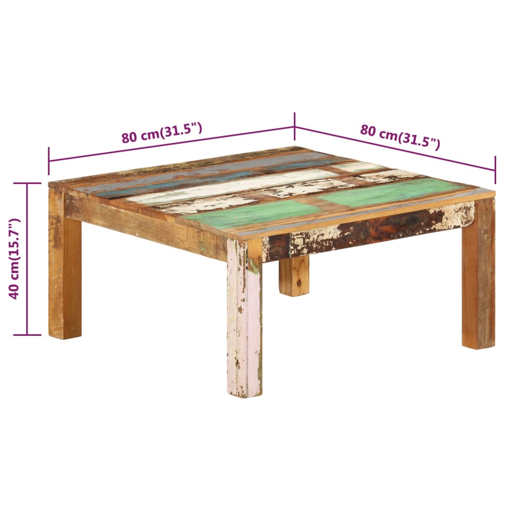 Couchtisch 80x80x40 cm Altholz Massiv