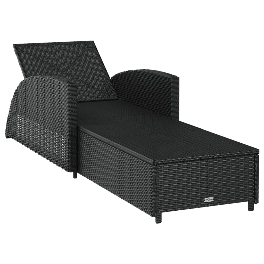 Sonnenliege mit Cremeweißer Auflage Poly Rattan Schwarz