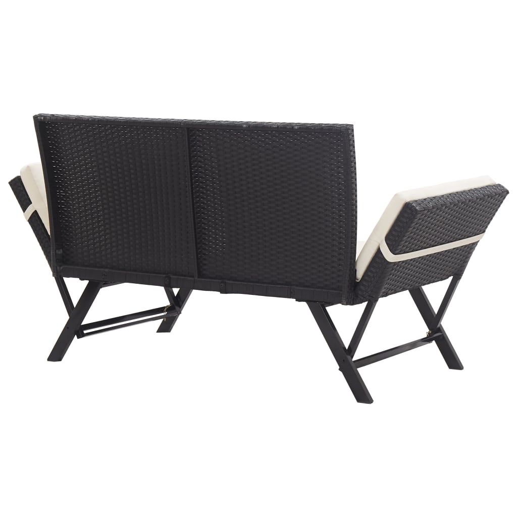 Gartenbank mit Kissen Schwarz 176 cm Poly Rattan