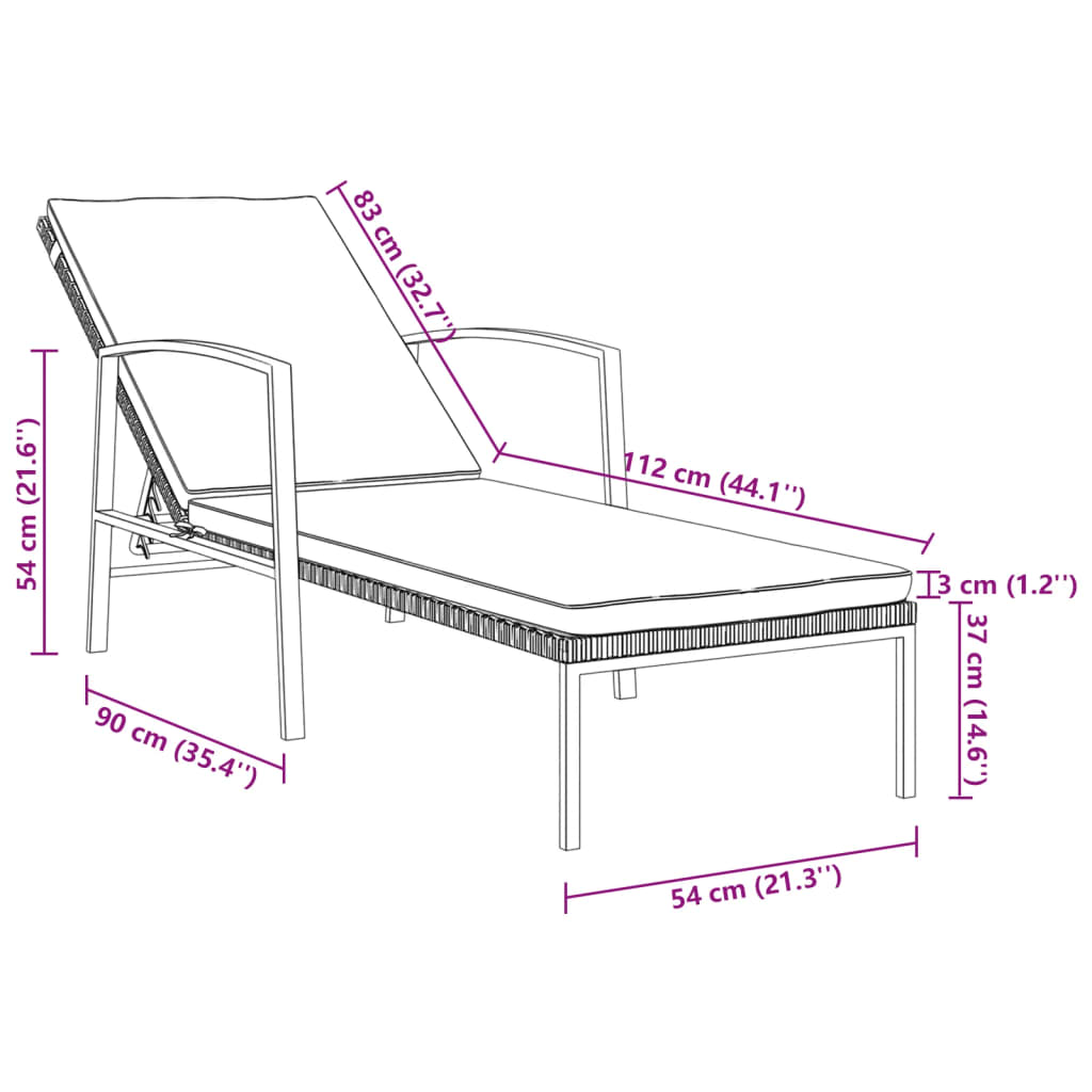 Sonnenliegen 2 Stk. mit Tisch Poly Rattan Braun