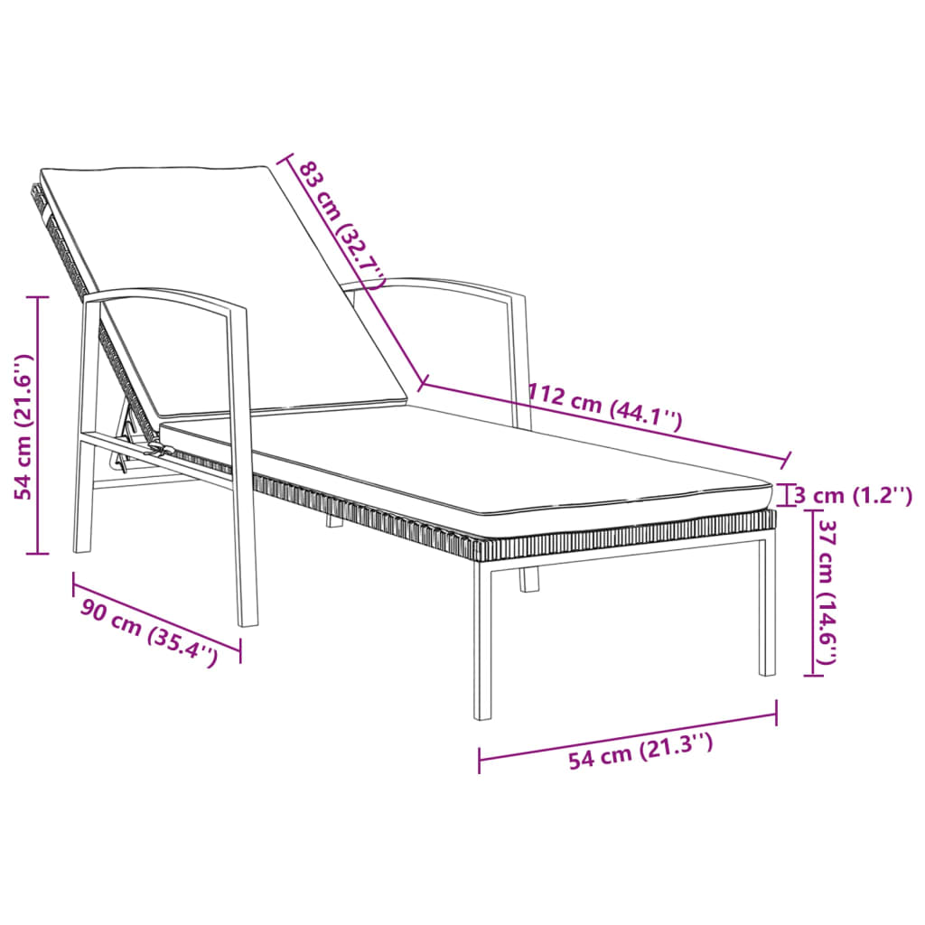 Sonnenliegen 2 Stk. mit Tisch Poly Rattan Grau