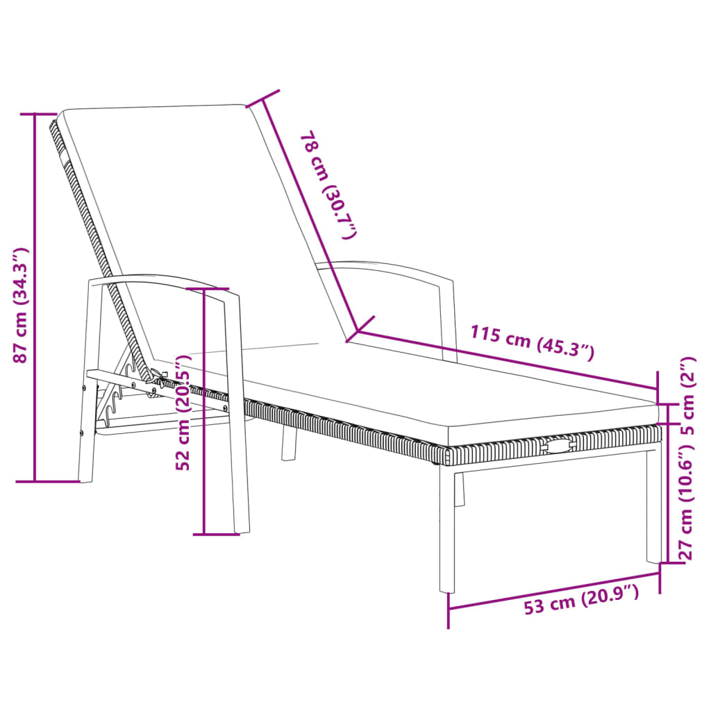 Sonnenliegen 2 Stk. mit Tisch Poly Rattan Braun