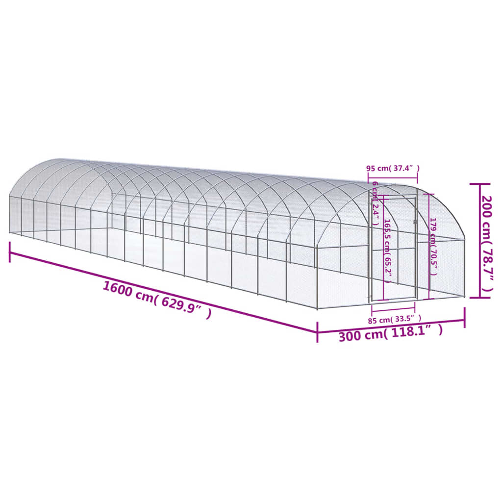 Outdoor-Hühnerstall 3x16x2 m Verzinkter Stahl