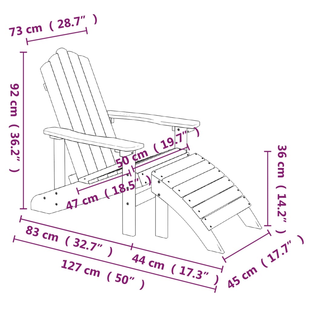 Adirondack-Gartenstuhl mit Hocker & Tisch HDPE Weiß