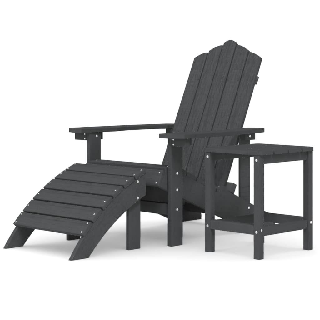 Adirondack-Gartenstuhl mit Hocker & Tisch HDPE Anthrazit