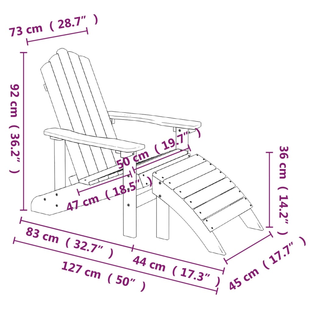 Adirondack-Gartenstuhl mit Hocker & Tisch HDPE Anthrazit