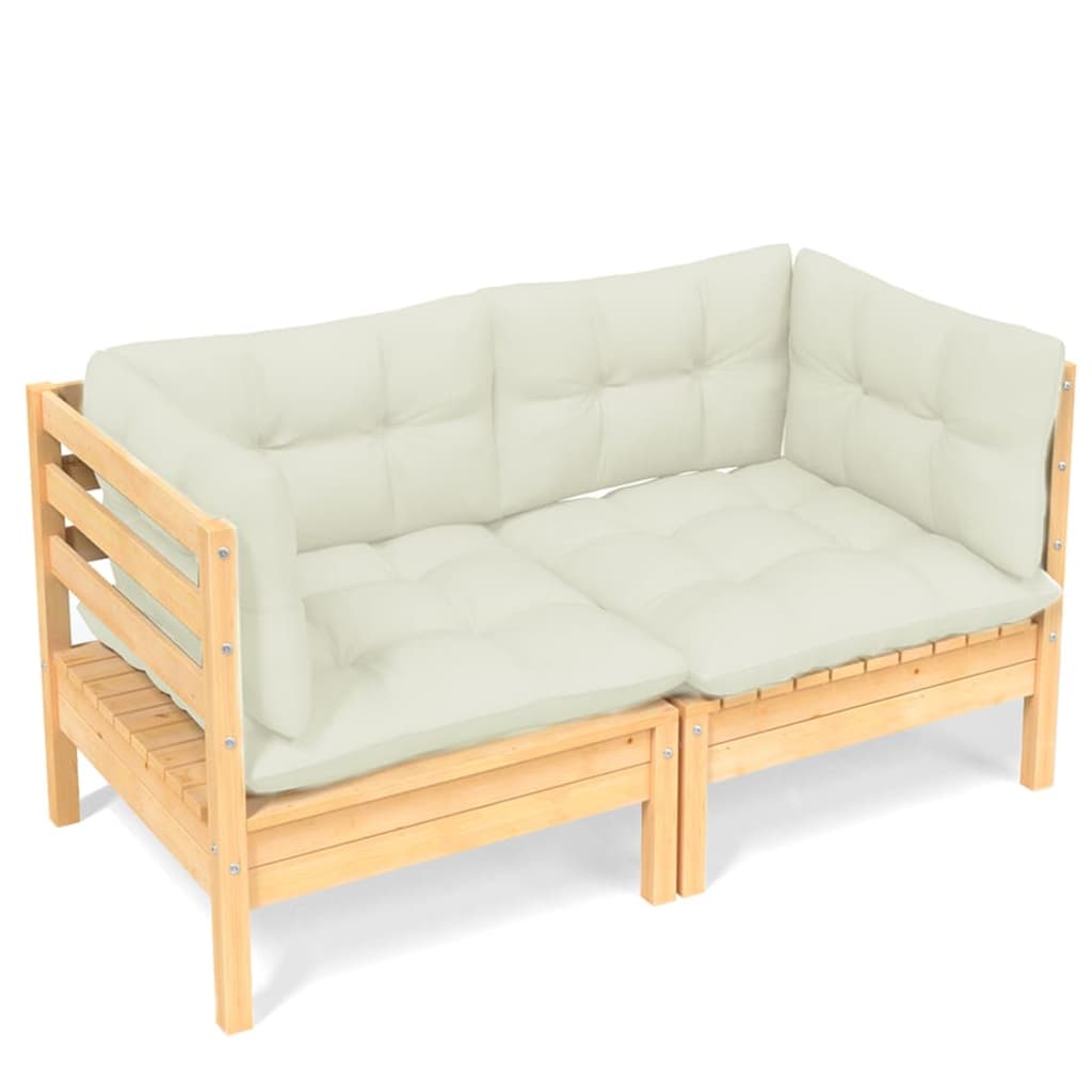 2-Sitzer-Gartensofa mit Creme Kissen Massivholz Kiefer