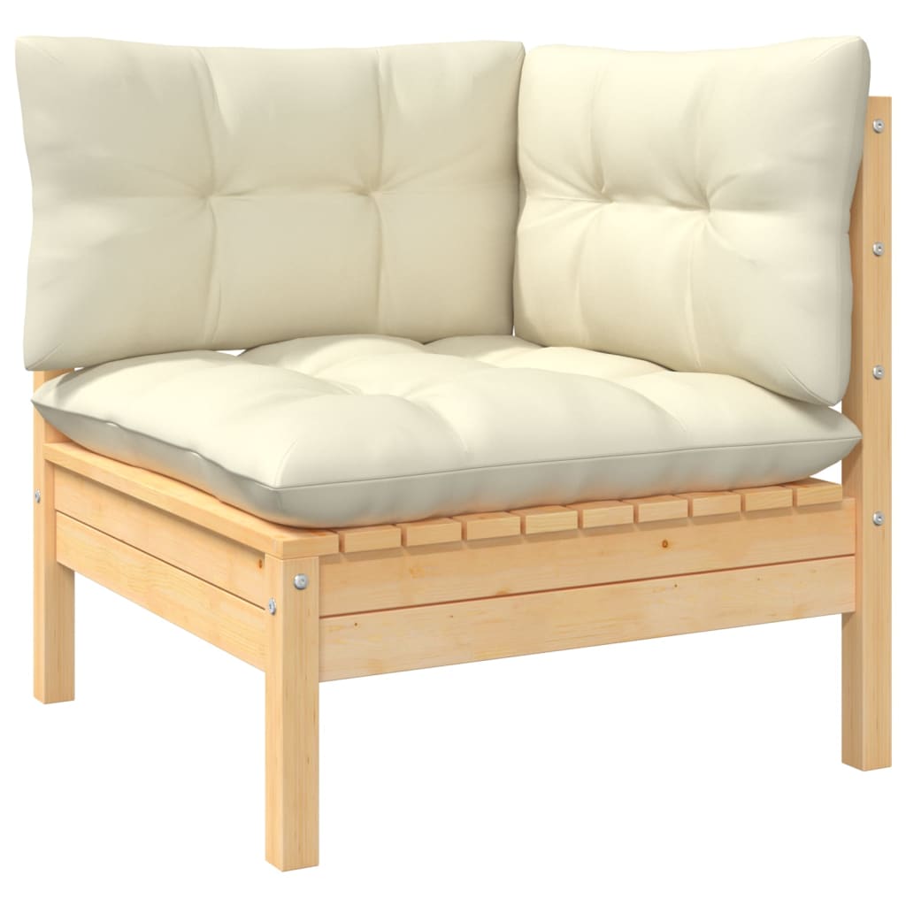 2-Sitzer-Gartensofa mit Creme Kissen Massivholz Kiefer