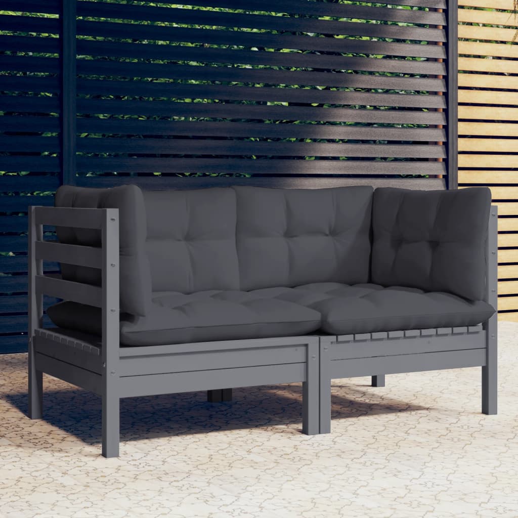 2-Sitzer-Gartensofa mit Anthrazit Kissen Massivholz Kiefer