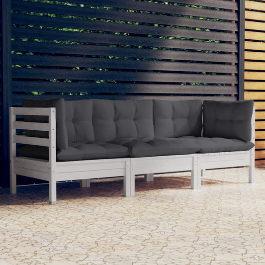 3-Sitzer-Gartensofa mit Anthrazit Kissen Massivholz Kiefer