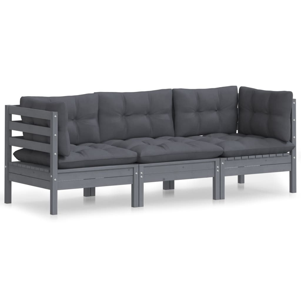 3-Sitzer-Gartensofa mit Anthrazit Kissen Massivholz Kiefer