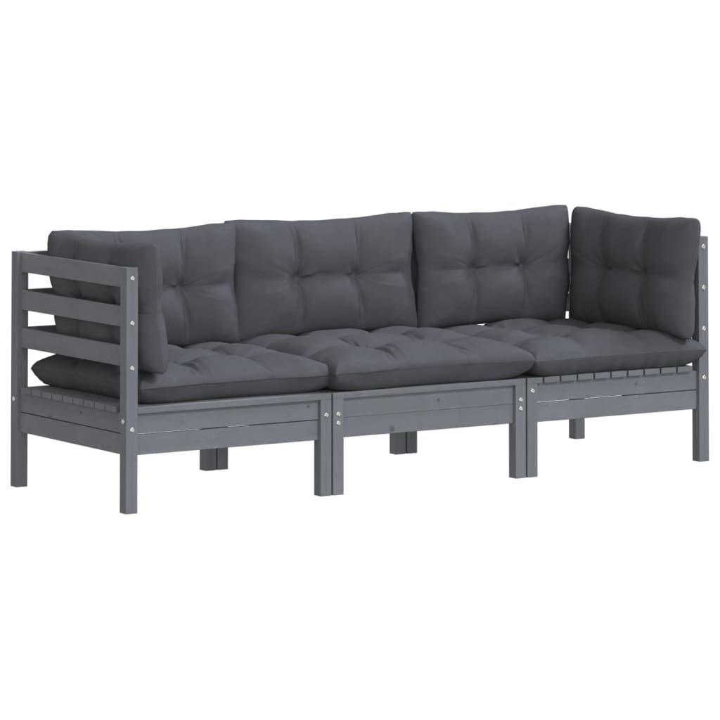 3-Sitzer-Gartensofa mit Anthrazit Kissen Massivholz Kiefer