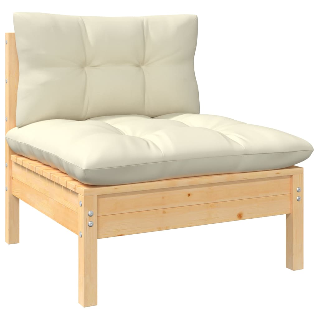 4-Sitzer-Gartensofa mit Creme Kissen Massivholz Kiefer