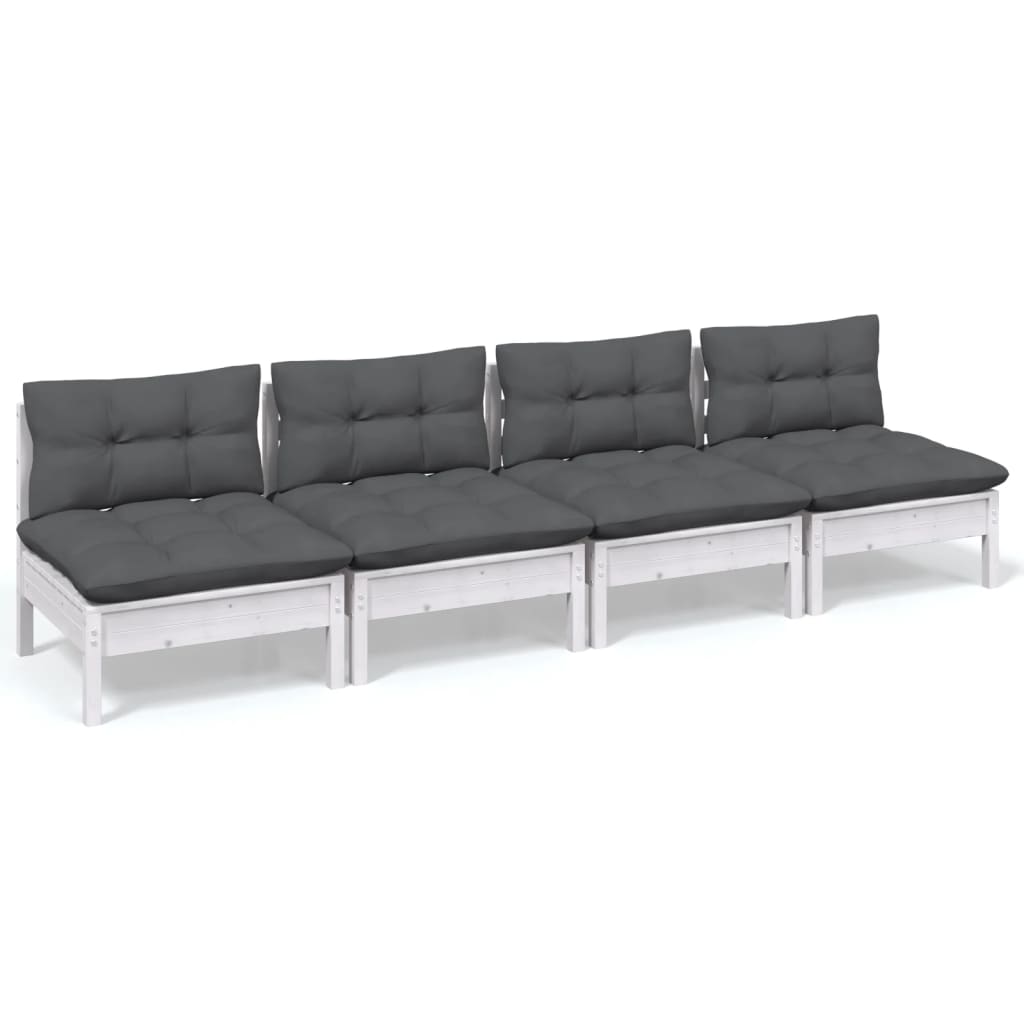 4-Sitzer-Gartensofa mit Anthrazit Kissen Massivholz Kiefer