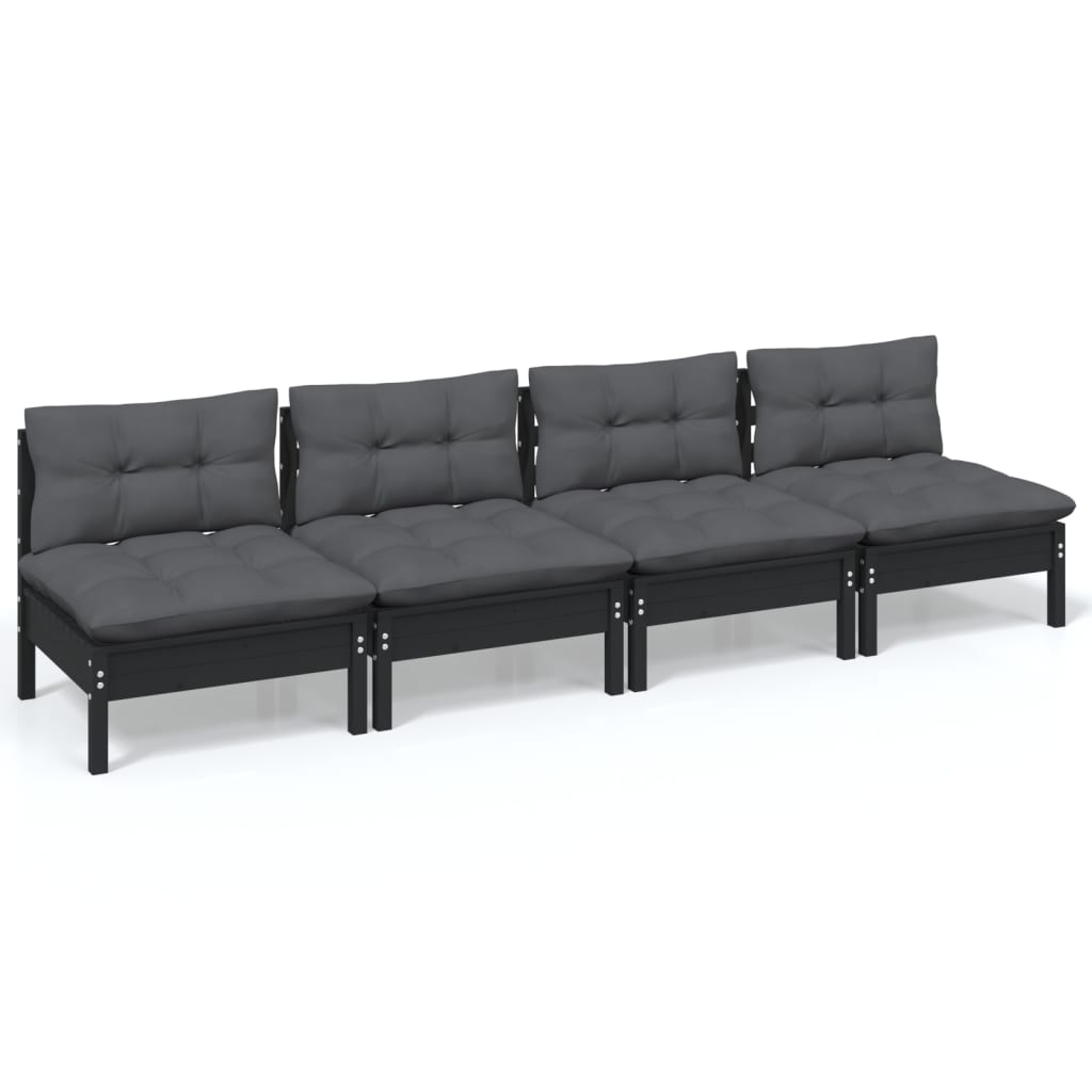 4-Sitzer-Gartensofa mit Anthrazit Kissen Massivholz Kiefer