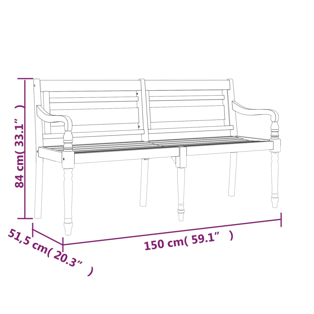 Batavia-Sitzbank 150 cm Massivholz Teak