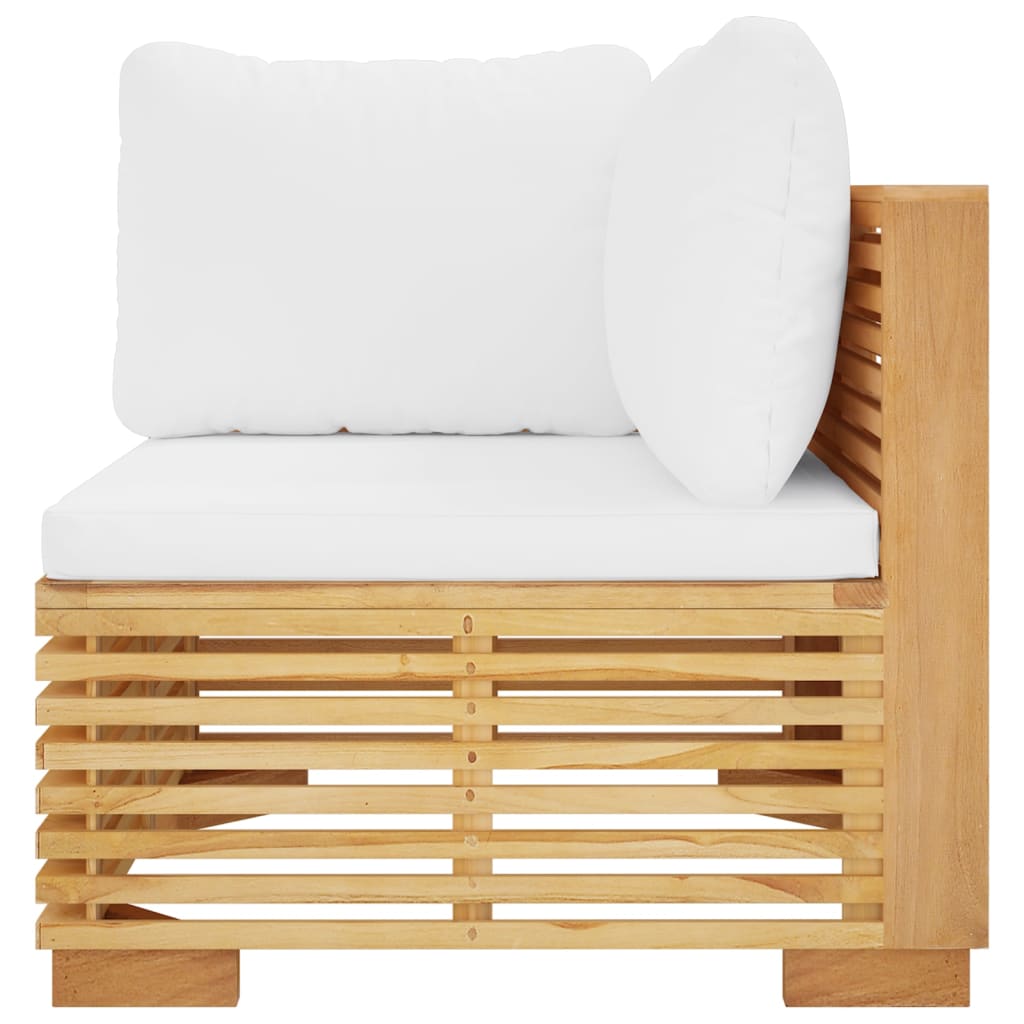 Garten-Ecksofa mit Creme Kissen Massivholz Teak