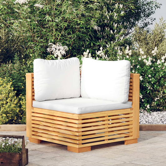 Garten-Ecksofa mit Creme Kissen Massivholz Teak