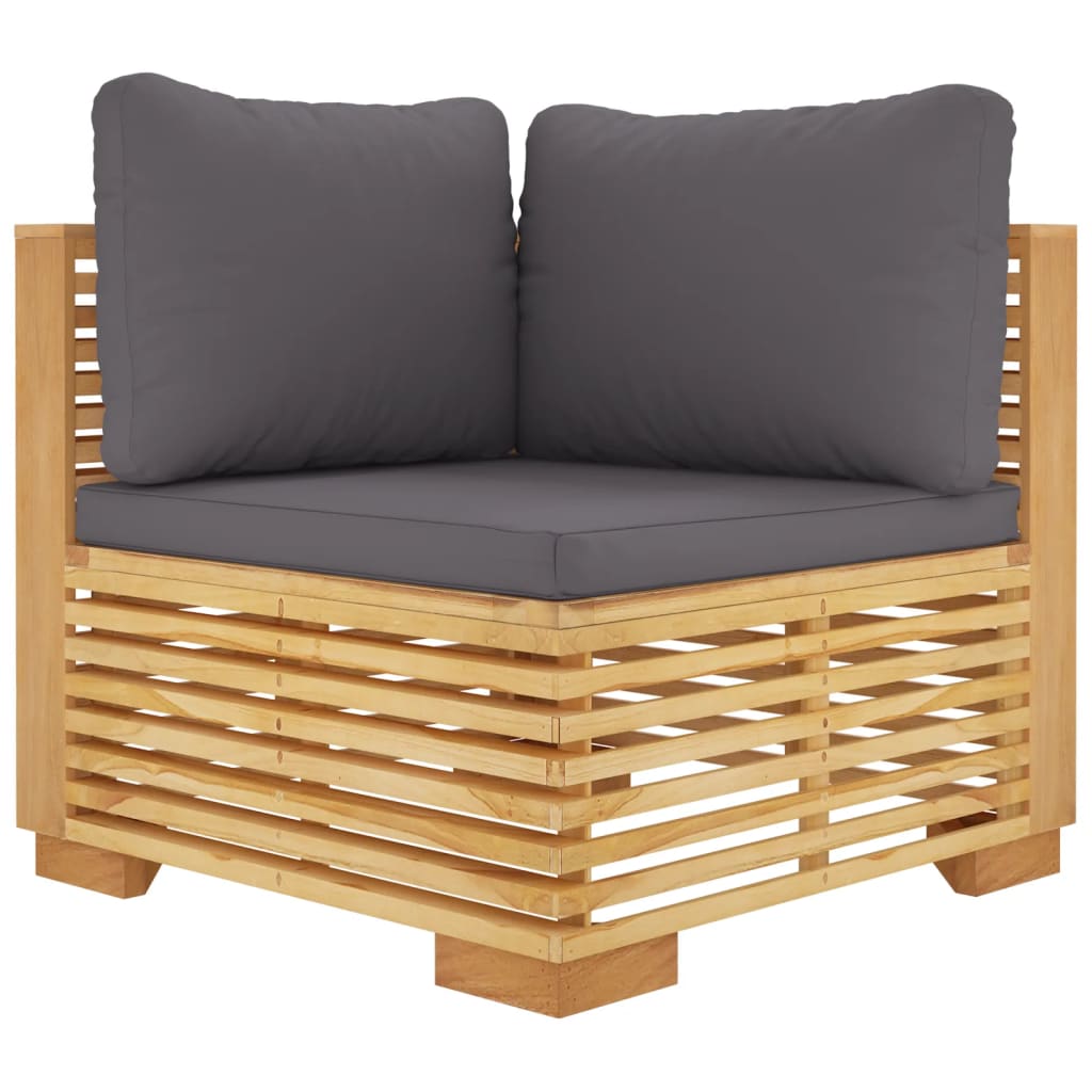 Garten-Ecksofa mit Dunkelgrauen Kissen Massivholz Teak