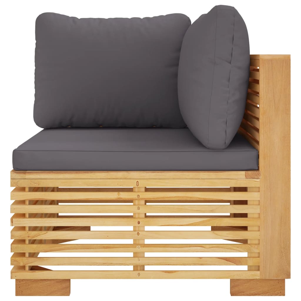 Garten-Ecksofa mit Dunkelgrauen Kissen Massivholz Teak