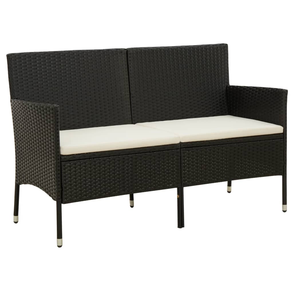 3-Sitzer-Gartensofa mit Kissen Schwarz Poly Rattan