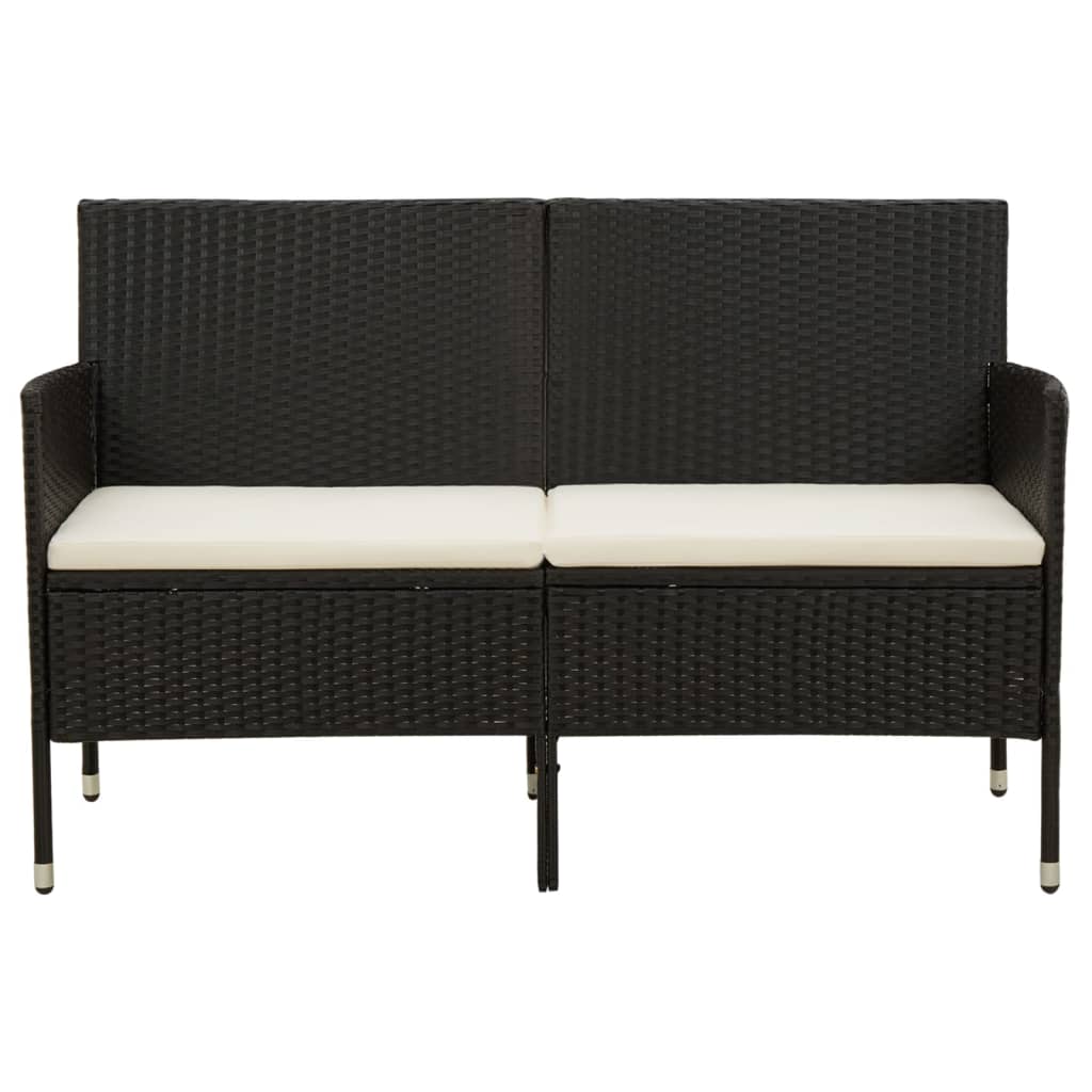 3-Sitzer-Gartensofa mit Kissen Schwarz Poly Rattan