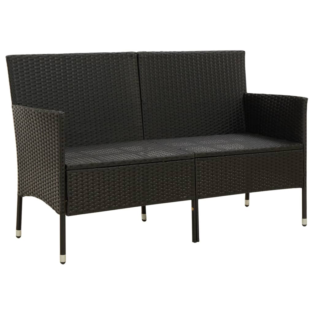 3-Sitzer-Gartensofa mit Kissen Schwarz Poly Rattan