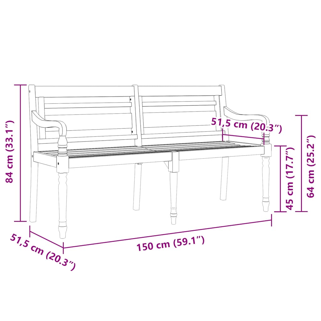 Batavia-Bank mit Beigem Kissen 150 cm Massivholz Teak