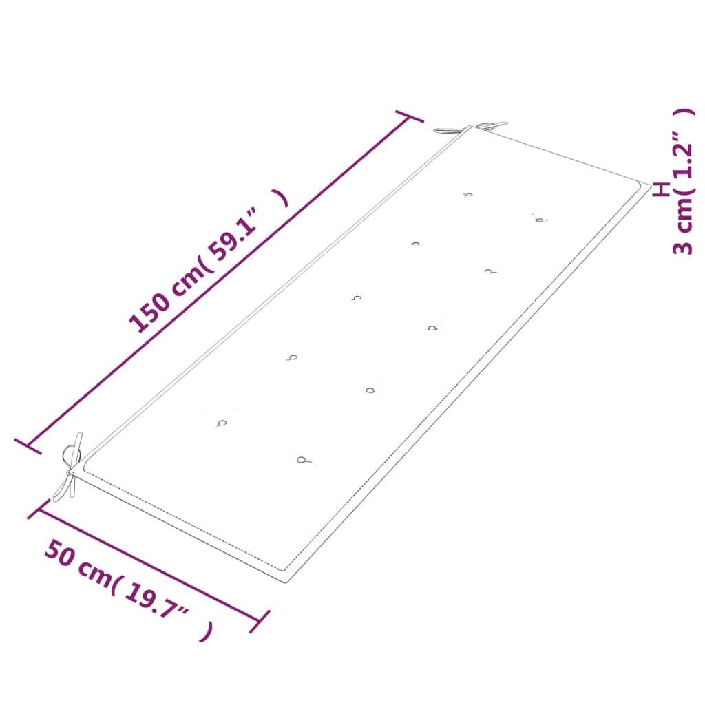 Batavia-Bank mit Hellgrünem Kissen 150 cm Massivholz Teak