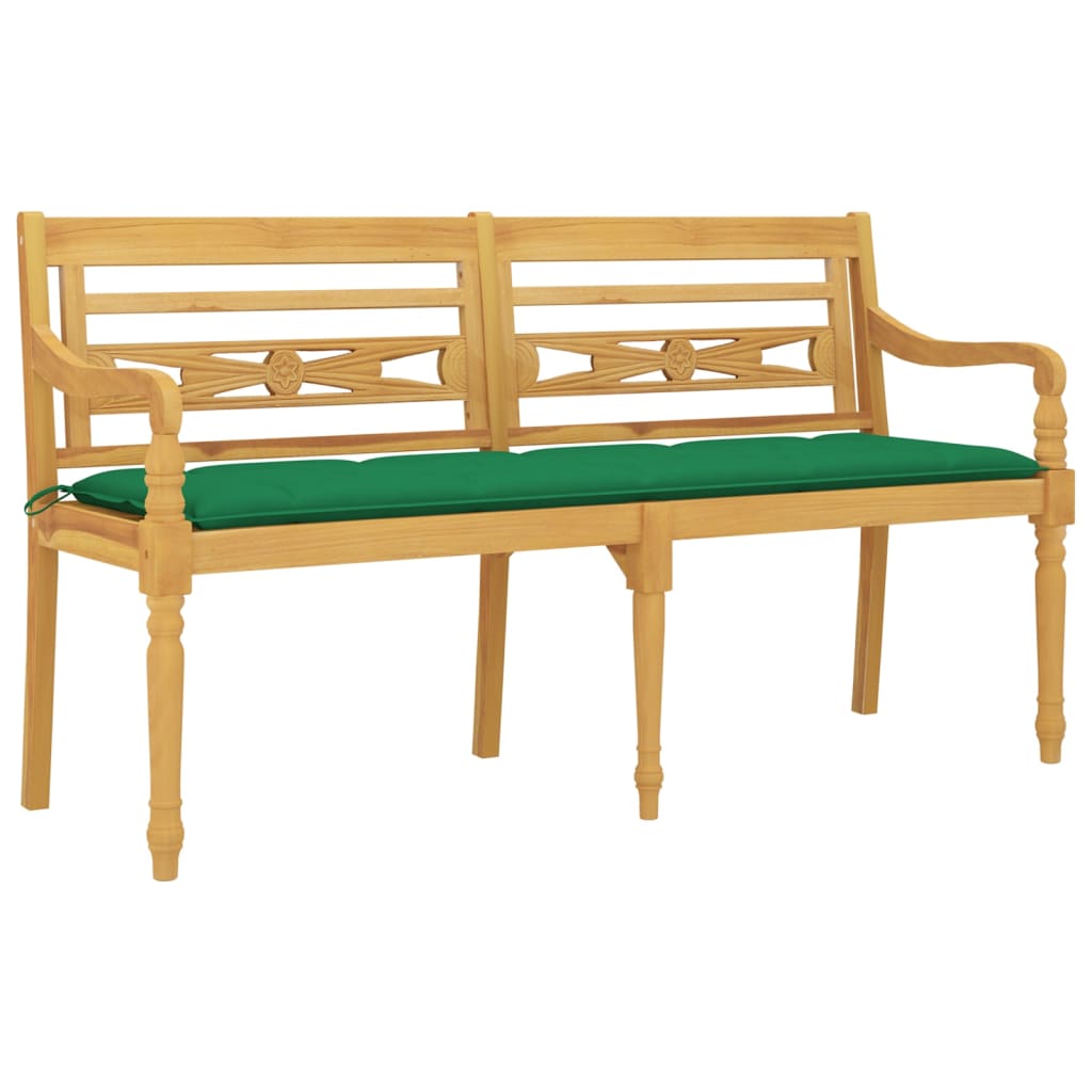 Batavia-Bank mit Grünem Kissen 150 cm Massivholz Teak