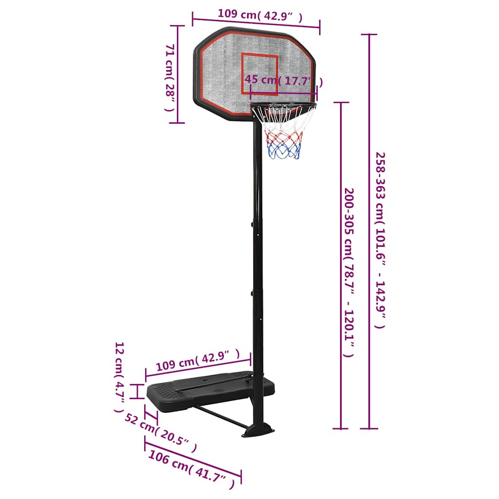 Basketballständer Schwarz 258-363 cm Polyethylen