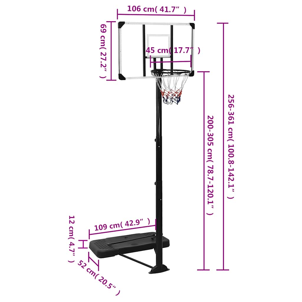 Basketballständer Transparent 256-361 cm Polycarbonat