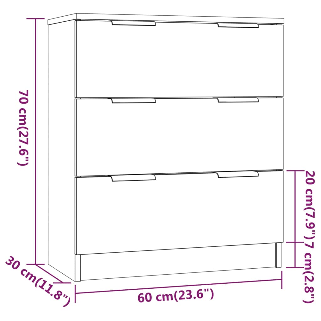 3-tlg. Sideboards Räuchereiche Holzwerkstoff