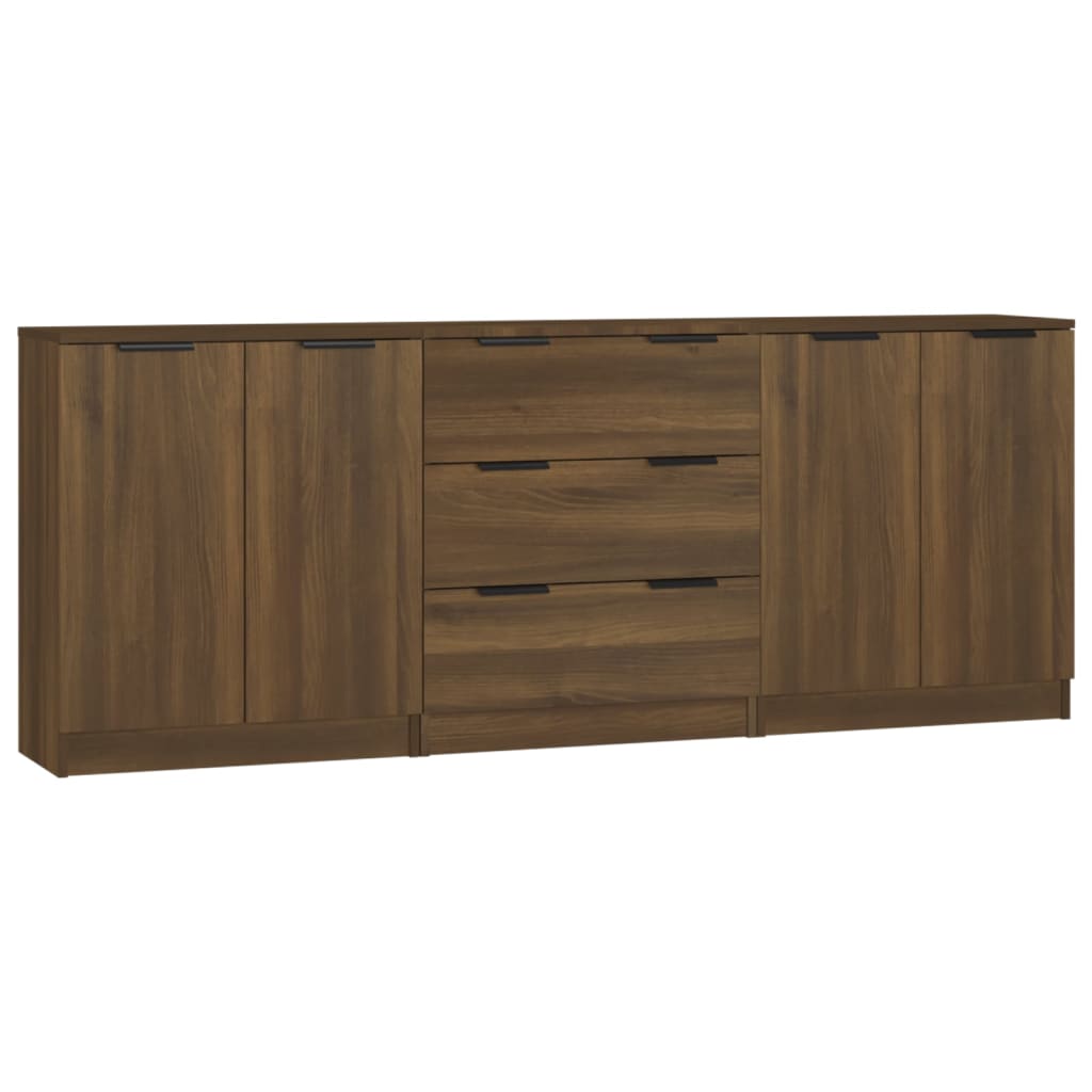 3-tlg. Sideboards Braun Eichen-Optik Holzwerkstoff