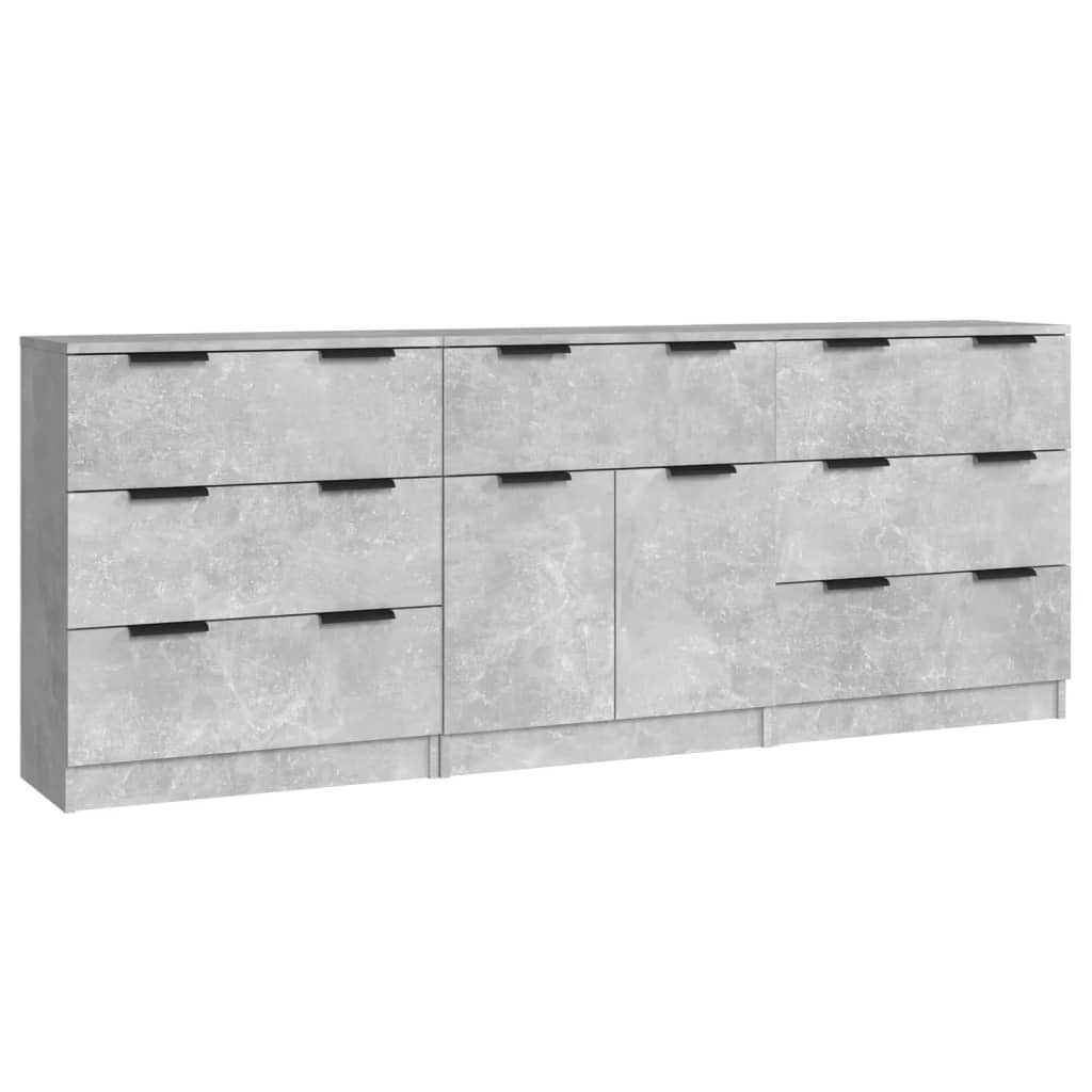 3-tlg. Sideboards Betongrau Holzwerkstoff