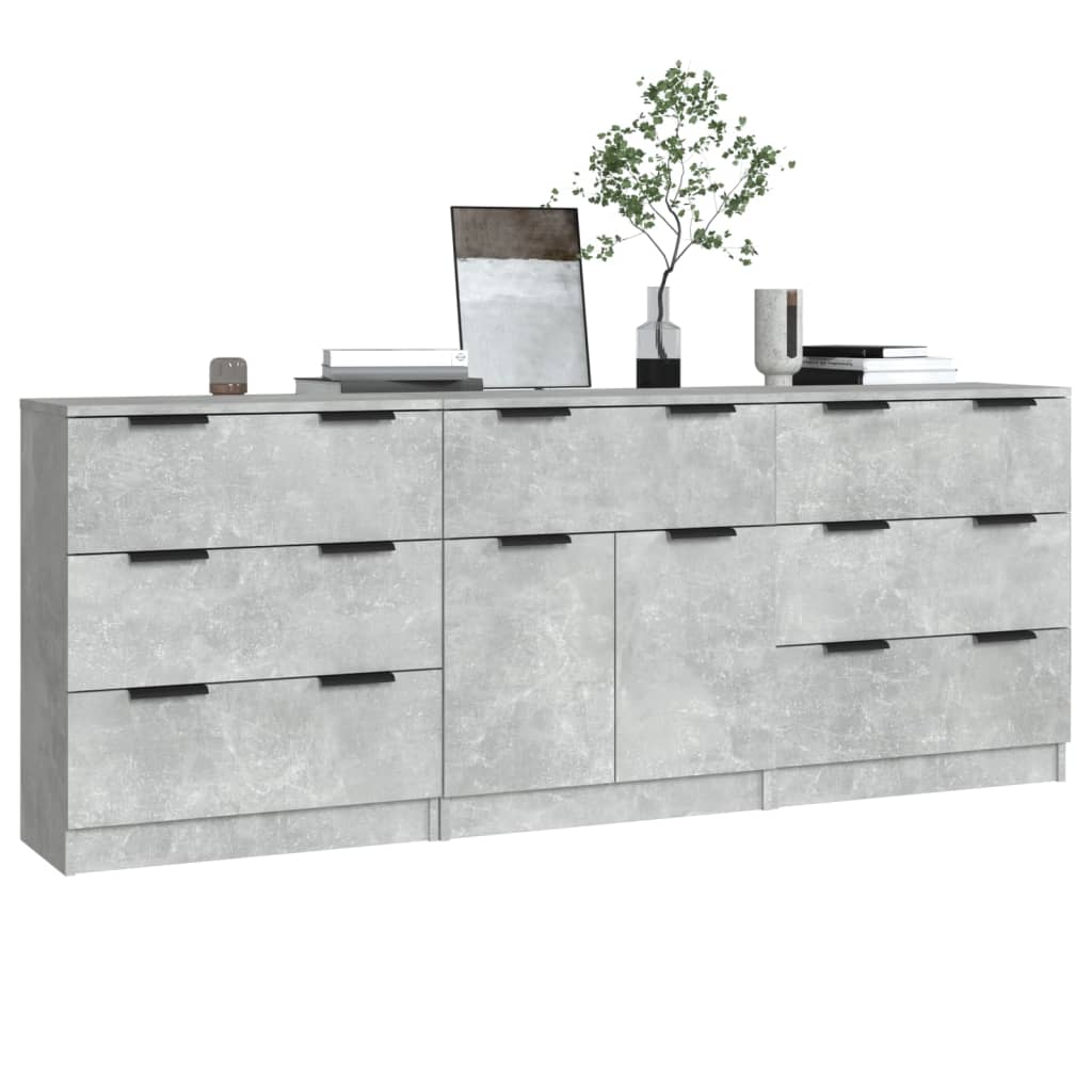 3-tlg. Sideboards Betongrau Holzwerkstoff