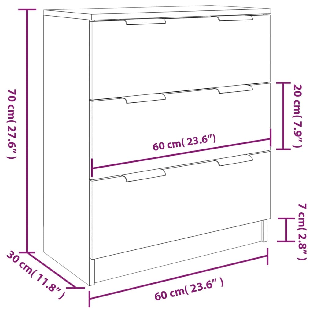 3-tlg. Sideboards Räuchereiche Holzwerkstoff