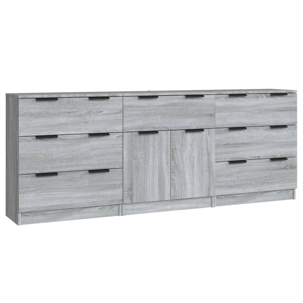 3-tlg. Sideboards Grau Sonoma Holzwerkstoff