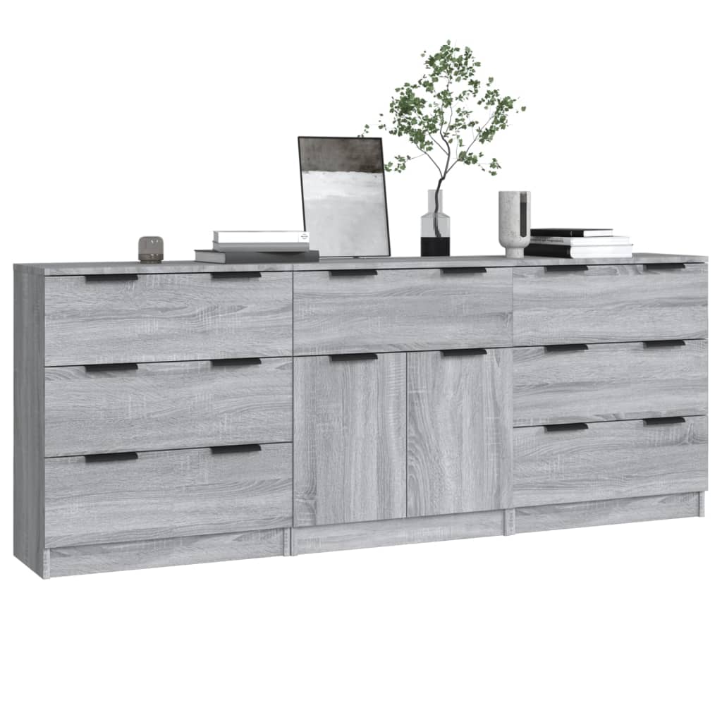 3-tlg. Sideboards Grau Sonoma Holzwerkstoff