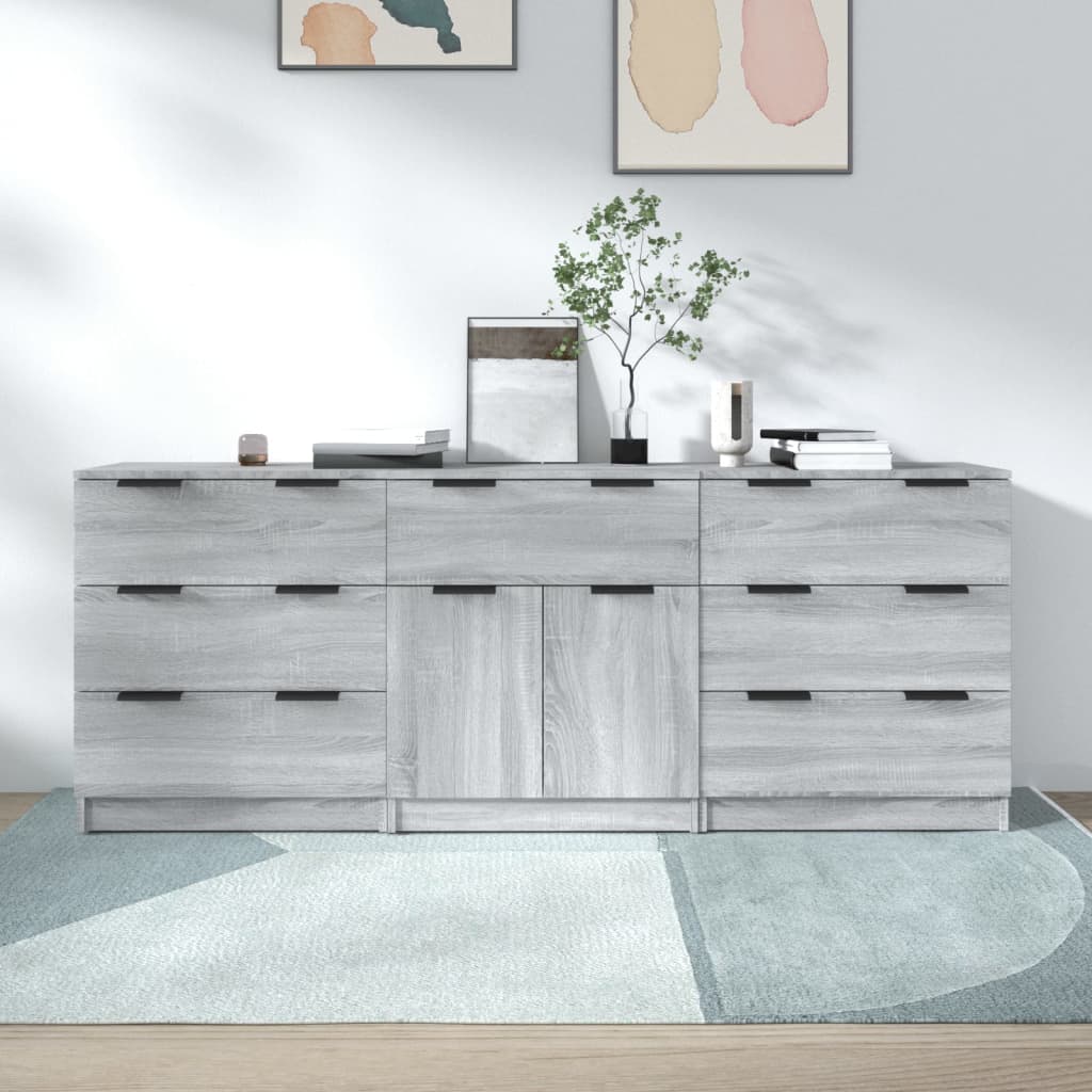 3-tlg. Sideboards Grau Sonoma Holzwerkstoff