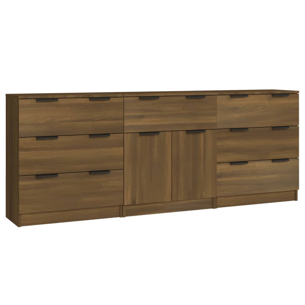 3-tlg. Sideboards Braun Eichen-Optik Holzwerkstoff