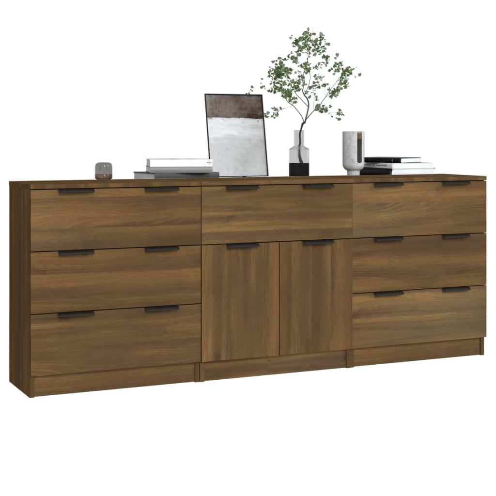 3-tlg. Sideboards Braun Eichen-Optik Holzwerkstoff