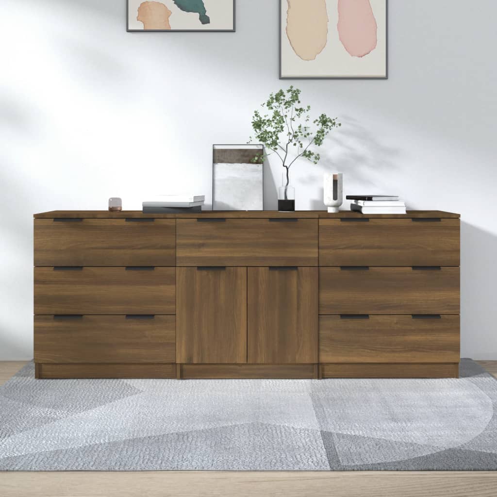 3-tlg. Sideboards Braun Eichen-Optik Holzwerkstoff